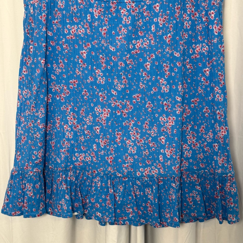 Draper James Lucinda Floral Dress Blue Pink Cotton Ruffle Hem V Neck Women’s L - Picture 11 of 13
